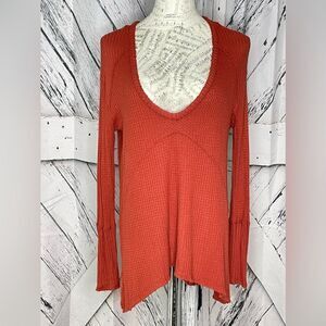 Free People Oversized Waffle Knit Thermal Top Size XS